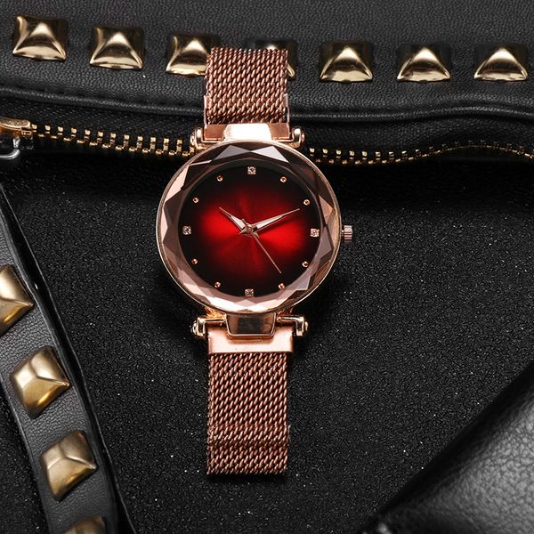 

2019 women watch fashion elegant magnet buckle rose gold ladies wristwatch women watches diamond women's bracelet watches, Slivery;brown