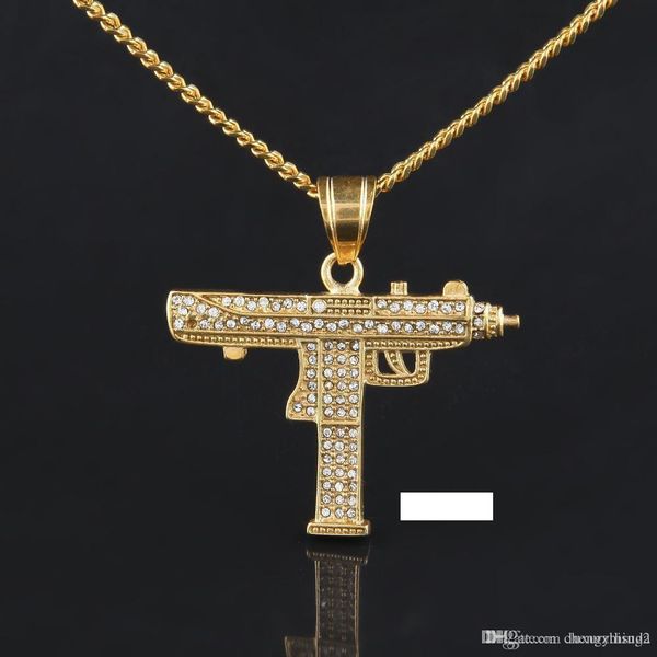 

hip hop gun pendant necklace 18k gold silver plated iced out cz diamonds charm pendant fine quality cuban chain