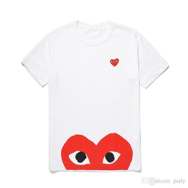 

mens designers t shirts c-d-g play tee 19 comme des garcons cotton print red heart tees men women casual white t-shirts, White;black