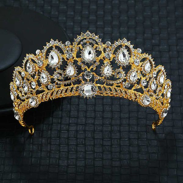 

silver rose gold crystal bride diadem queen tiaras and crowns rhinestone prom hair accessories for women wedding, Golden;white