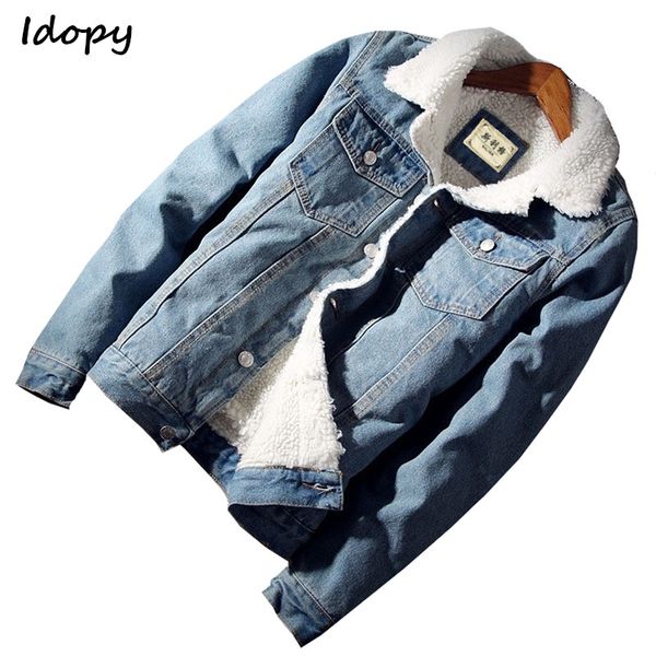 

idopy men`s casual denim jacket with fur lined thicken warm coat fleece jean jacket outerwear for male, Black;brown