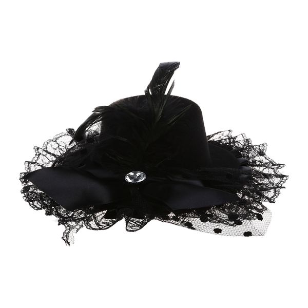

black mini hat feather hair clip with bow, Slivery;white