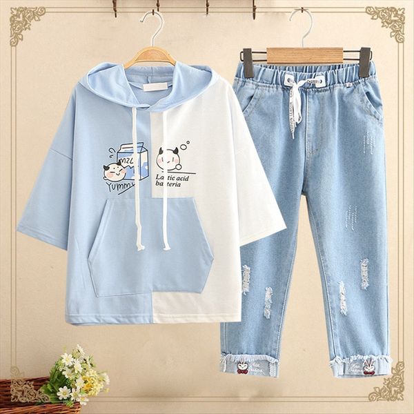 

младших школьники свитера свитера»летняя одежда женщины костюм девочка в возрасте 12-15 с капюшоном с коротким рукавом футболки 13 детских м, White