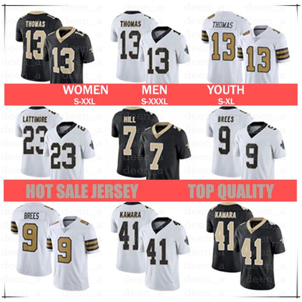 

men women youth new orleans jersey 7 taysom hill 9 drew brees 13 michael thomas 41 alvin kamara football jerseys white black, Black;red