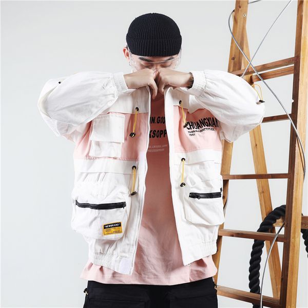 

jackets coats men muti-pockets cargo white techwear outwear, Black;brown