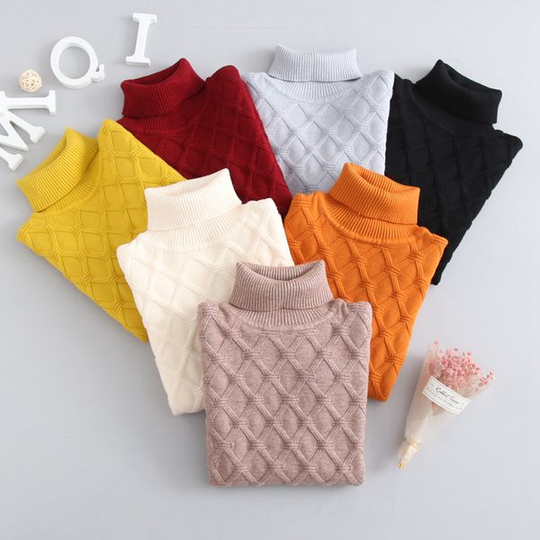 

winter autumn 2t-5t pure color winter boy girl kid thick knitted bottoming turtleneck shirts solid high collar pullover sweater, Blue