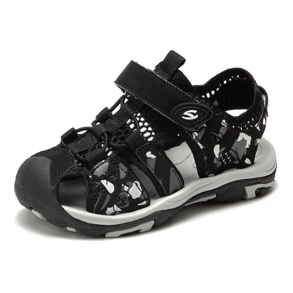 

2020 new boys and girls children sandal fashion soft leather closed-toe sport kids beach shoes t200408, Black;red
