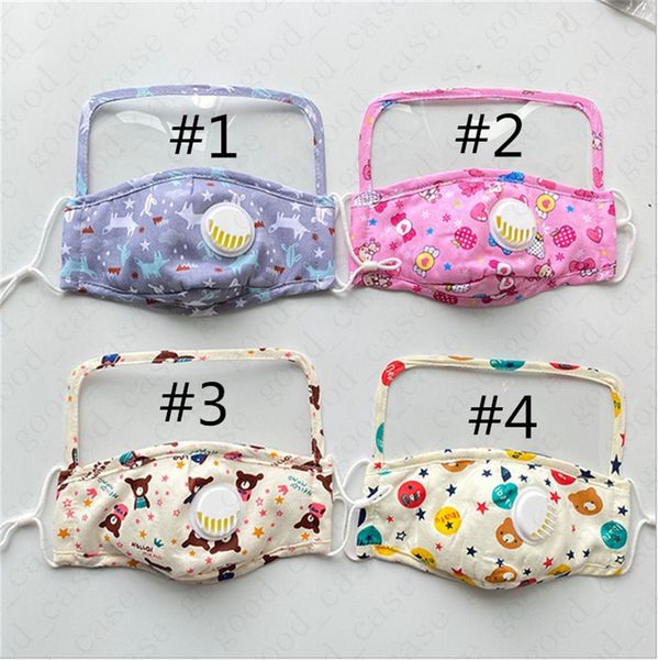 

kids 2 in 1 face mask washable cartoon masks with plastic clear face shield eye cover with breather value full face cover for students d6810