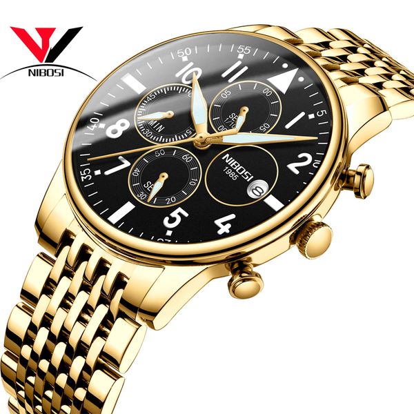 

rologios masculinos nibosi mens watches mens steel bracelet quartz watch analog wristwatch waterproof saat, Slivery;brown