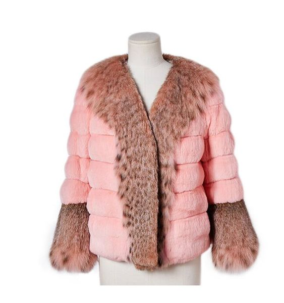 

arlenesain custom 2019 new design pink real chinchilla fur patchwork real lynx fur women jacket, Black