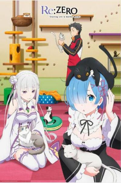 

re:zero - cats anime silk poster decorative wall painting 24x36inch