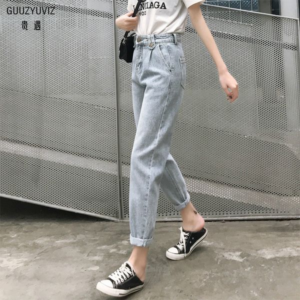 

guuzyuviz casual jeans woman vintage ladies boyfriend jeans for women high waist blue harem trousers denim pants mujer