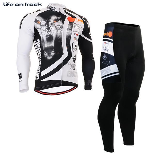 

wolf printing men tights biking & bottom strava jersey long sleeve breathable moisture wicking men jersey, Black;red