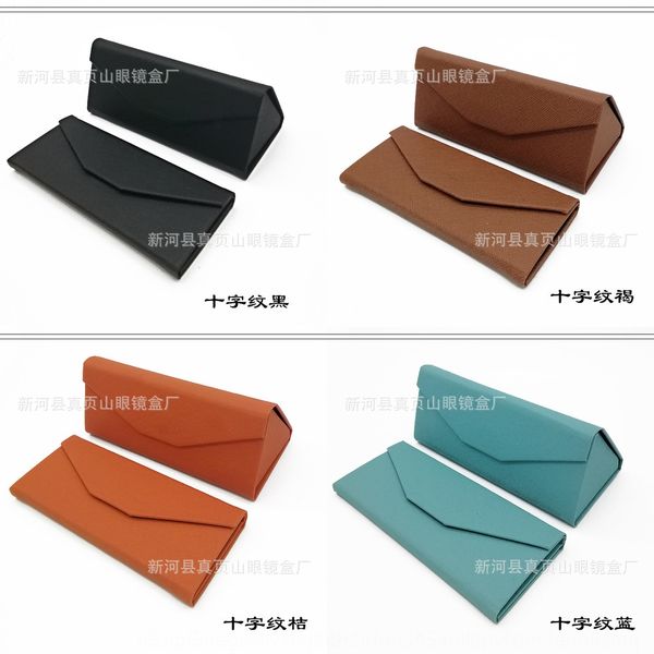 

straight triangle folding box atmospheric sun case glasses case glasses handmade box leather, Blue