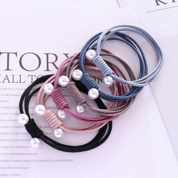 

1pc hair rope for girls hair ring simple pearl ball nylon high elastic foundation knotted rubber band g0409