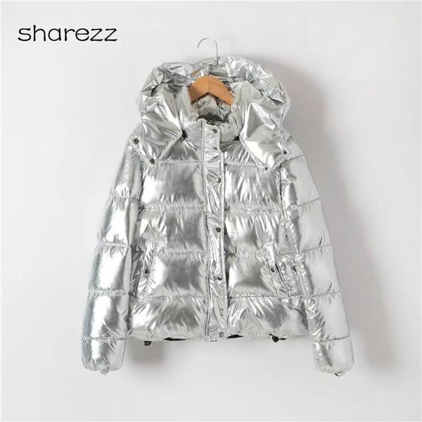 

2019 winter thick warm parkas coats fashion silver hooded pockets padded cotton bread jackets casual female outwear, Tan;black