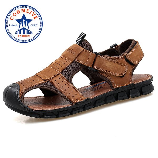

summer genuine leather sandals men 2018 new mens beach sneakers breathable outdoor sport shoes hiking water fishing shoe