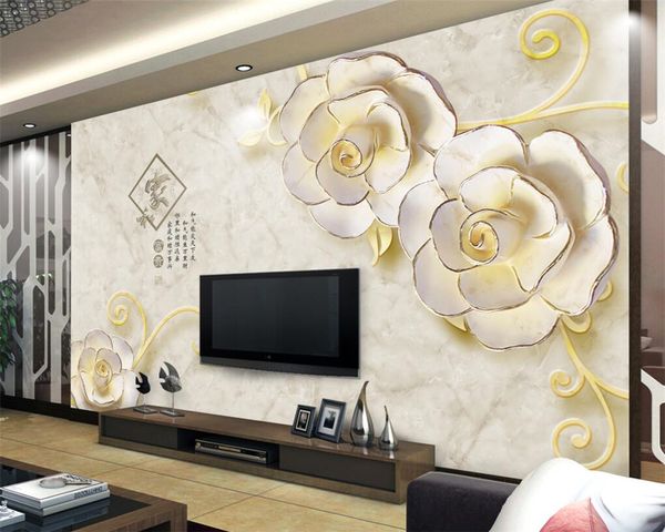 Beibehang foto feita Wallpapers Grande fundo Mural Sala TV Relief Big Flowers 3D papel de parede mural para paredes 3 d