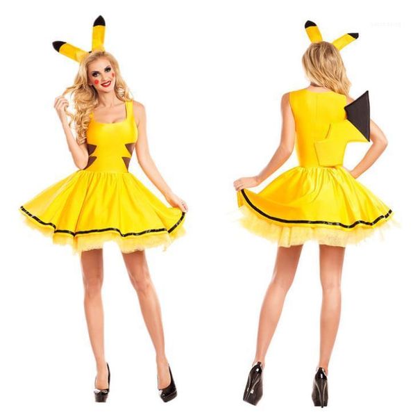 

cosplay costume yellow cute stage clothes dress pika designer women, Black;red