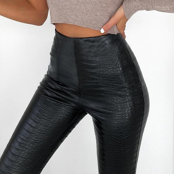 

high waist trousers casual elastic waist pencil pants women pants womens designer pu capris skinny, Black;white