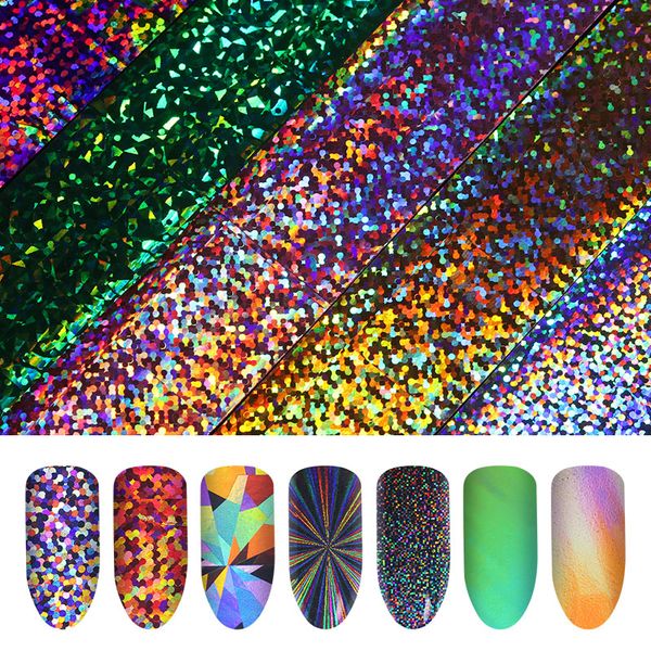 

1 box holographic nail foil gradient ab color transfer sticker paper holo shining nail manicure art decorations decals, Black