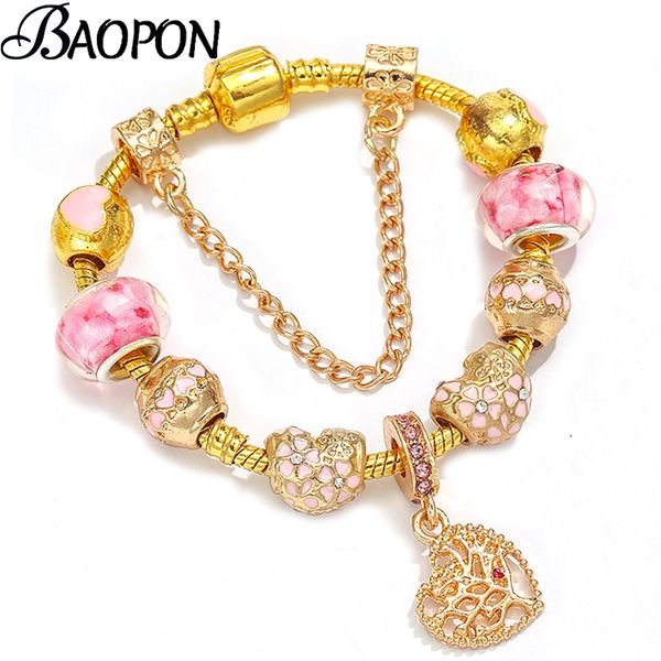 

baopon crystal women bracelet unique gold color chain charm bracelets for women diy beads bracelet & bangle jewelry gift, Golden;silver