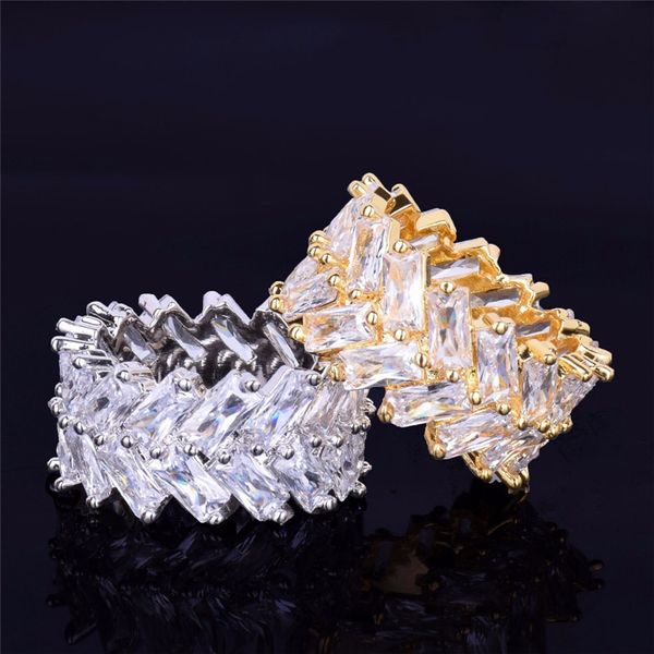 

size 7-12 women men's ring gold silver color iced out cubic zircon rings nice gift for friend, Golden;silver