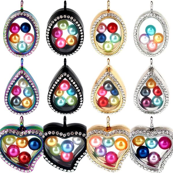 

More Style Pearl Beads Cage Four Colors Geometry Magnetic Glass Floating Locket Pendants Women Charms