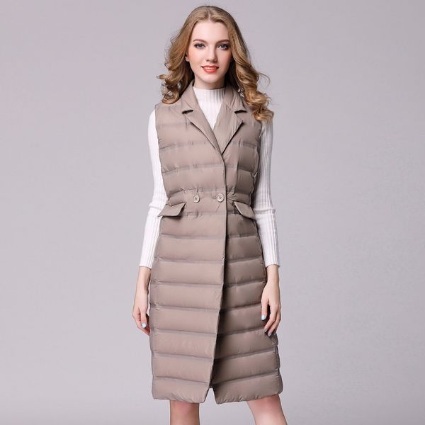 

new long vest women white duck down vest ultra light down jacket winter sleeveless slim waistcoat, Black
