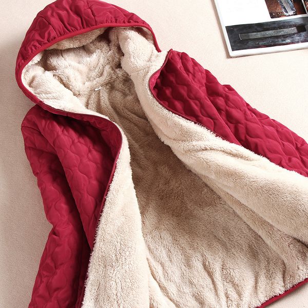 

women's warm jacket hooded long-sleeved plus velvet jacket slim winter parker coat cotton clothes 7.17, Black
