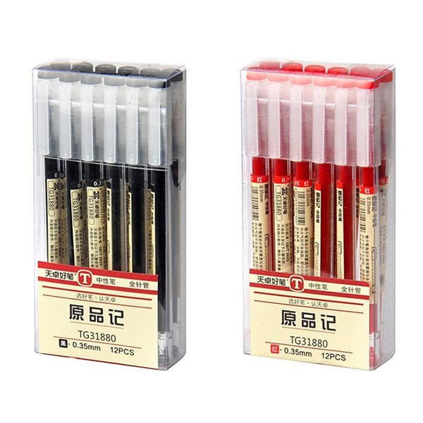 

12 шт / много краткого стиль шарикового гель ink pen set 0.35mm стационарная черный красный школьные принадлежности s8d7