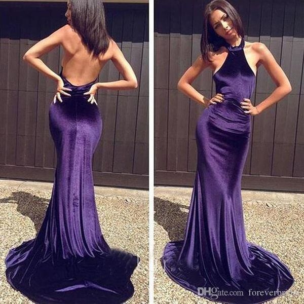 

purple mermaid prom dresses jewel neck backless floor length pleats velvet formal dress evening gowns vestidos de noiva, Black