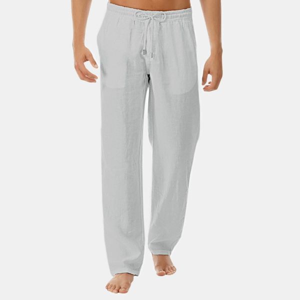 

pants men summer new style casual simple fashionable pure color cotton and linen lightweight straight trousers c0605, Black