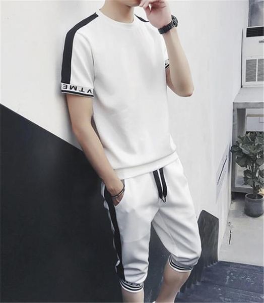 

stripe print short sleeve designer mens tracksuits o neck slim vintage mens 2pcs sportswear male apparel, Gray