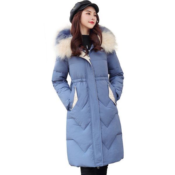 

winter parkas new zipper with cap cotton-padded women's long high-knee korean style simple cotton suit winter coat women's dress, Black