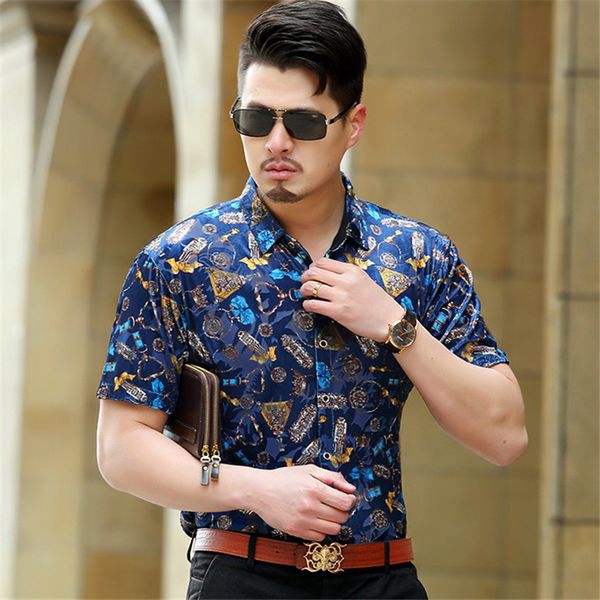 

european style 3d print streetwear fashion luxury short sleeve shirt summer 2019 quality velvet soft comfortable men shirt -3xl, White;black