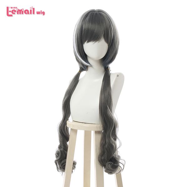 

synthetic wigs l-email wig princess connect re:dive kiruya cosplay long grey double ponytail heat resistant hair, Black