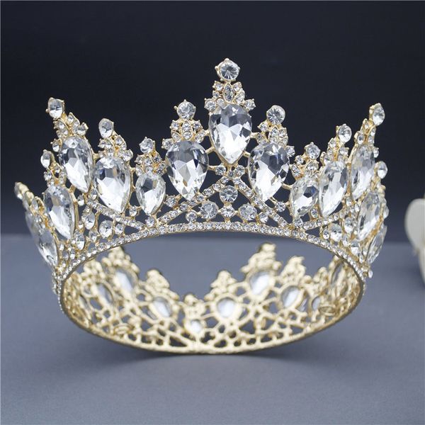 

baroque bridal tiaras crown for women bride wedding hair jewelry accessories crystal diadem queen king corona headdress, Golden;white