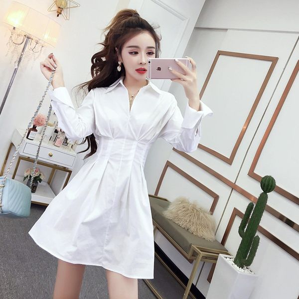 

дизайн ниша backless рубашку с длинными рукавами юбка 2020 new hong kong-стиль ретро талии для похудения a- линия платье женский, White;black