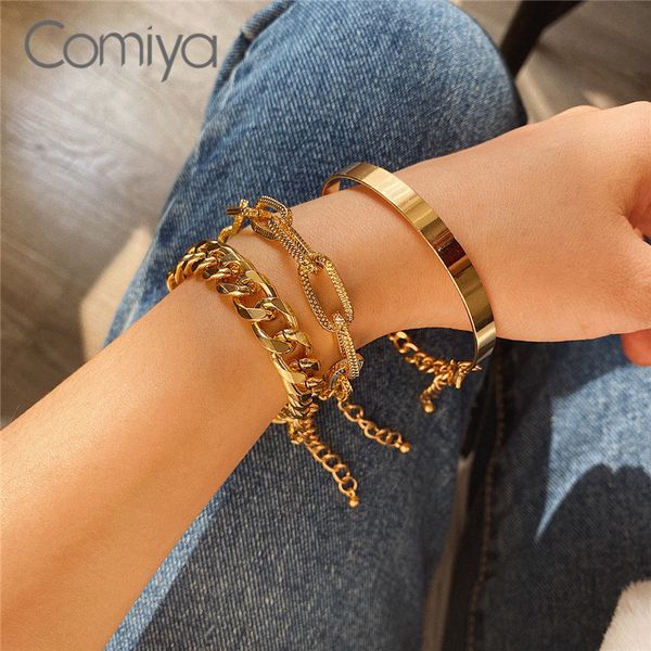 

link, chain comiya fashion bracelets set for women gold color zinc alloy links bangle accessories arm bijoux bohomia jewelry, Black