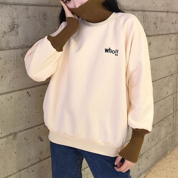 

women knitted turtleneck patchwork pullovers thick slim women long sleeve winter sweatshirt, Black