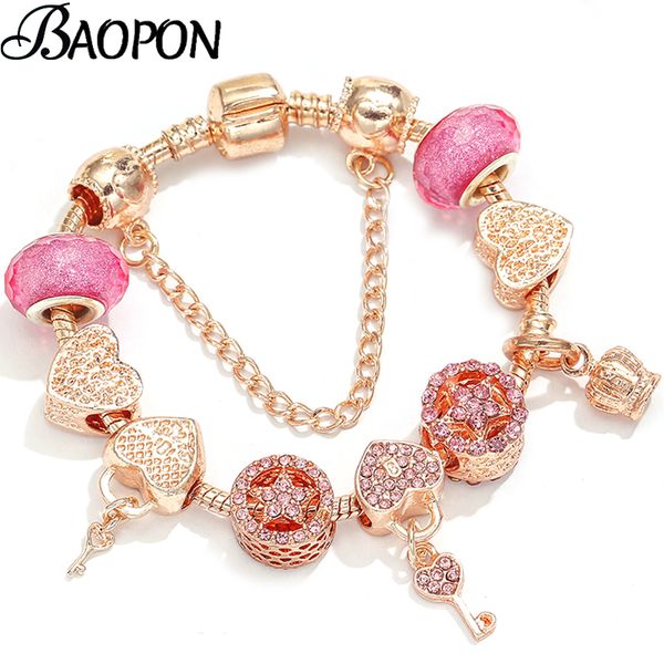 

baopon key & lock pendant charm bracelets for women silver plated snake chain bracelet as lover fashion jewelry dropshipping, Golden;silver