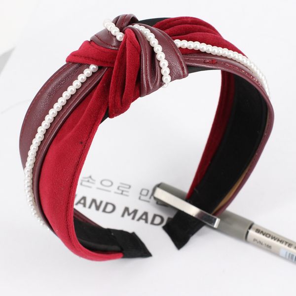 

women knotted headbands fashion leather velvet pearls patchwork headwrap for women girls hairbands turban hair accessories