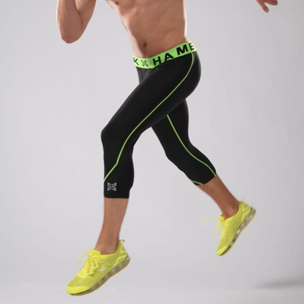 

new elastic compression running pants men's 3/4 basketball legging pants sports jogging gym tights fitness yoga running xl, Black;blue