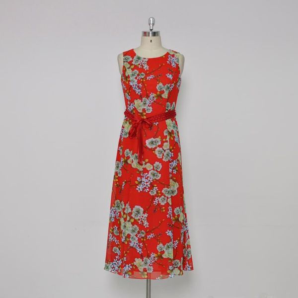 

chiffon printing hand nail bead belt long vest dress, Black;gray