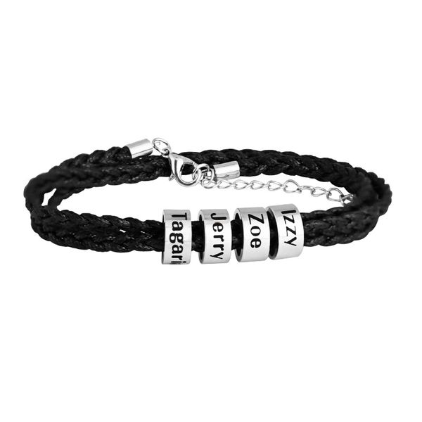 

personalized men's stainless steel leather bracelet custom engraved letter family name wristband armband man hand jewerly gifts, Golden;silver