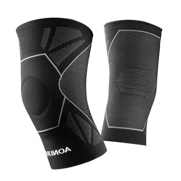 

aonijie protective knee brace support compression sleeve knee pad wrap volleyball kneepad for arthritis running, Black;gray