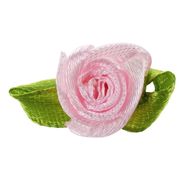 

100pcs mini satin ribbon rose flower leaf wedding decor appliques sewing diy main color:pink