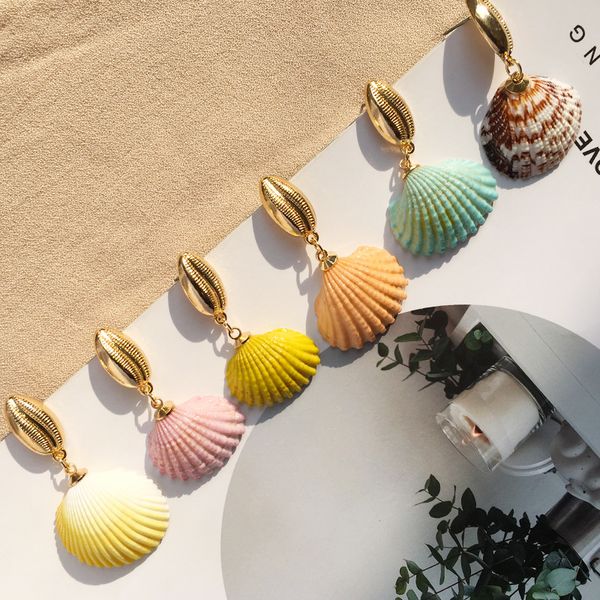 

vintage natural cowrie shell earring for women fashion geometric conch drop earring bohemia gold color statement brincos, Silver