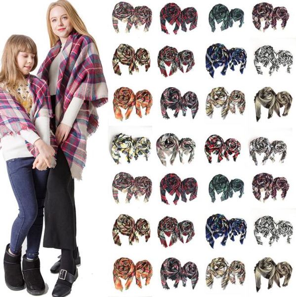 

square plaid scarf girls shawl 100cm 140cm grid wraps lattice neck scarves pashmina winter warm mother kids family neckerchief a0040, Blue;gray